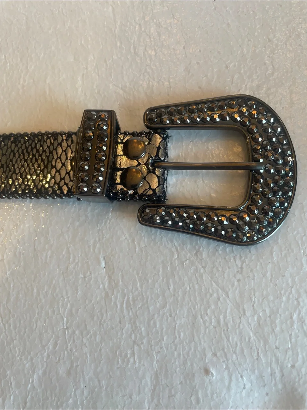Statement wide Belt Western embellished bling rhinestones silver black women’s M